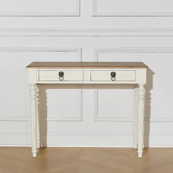Console d'entrée ANGLOIS Style shabby chic, plateau en chêne, patine blanche ou noire