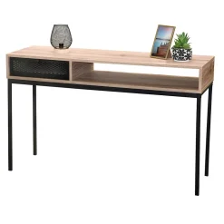Console dentrée style classique Un tiroir et une niche, coloris chene vieilli, dimensions 120x39x75 cm Collection METALIX