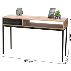Console dentrée style classique Un tiroir et une niche, coloris chene vieilli, dimensions 120x39x75 cm Collection METALIX
