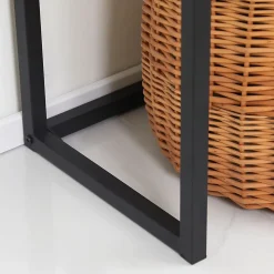 Console design - grand tiroir - dim. 80 x 30 x 76 cm - acier noir effet bois noyer
