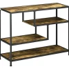 Console design industriel 4 étagères acier noir panneaux aspect bois vieilli