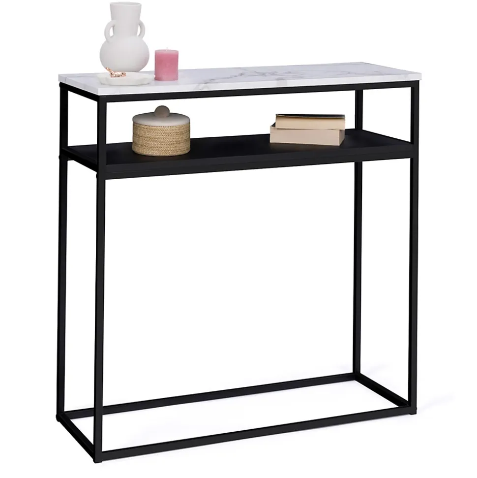 Console double ALASKA effet marbre et bois noir pied métal