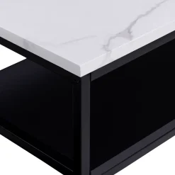 Console double ALASKA effet marbre et bois noir pied métal