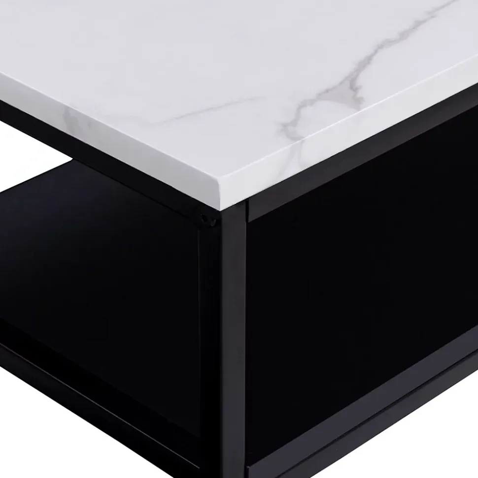 Console double ALASKA effet marbre et bois noir pied métal