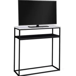 Console double ALASKA effet marbre et bois noir pied métal
