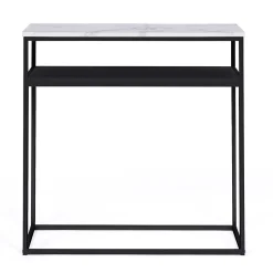 Console double ALASKA effet marbre et bois noir pied métal