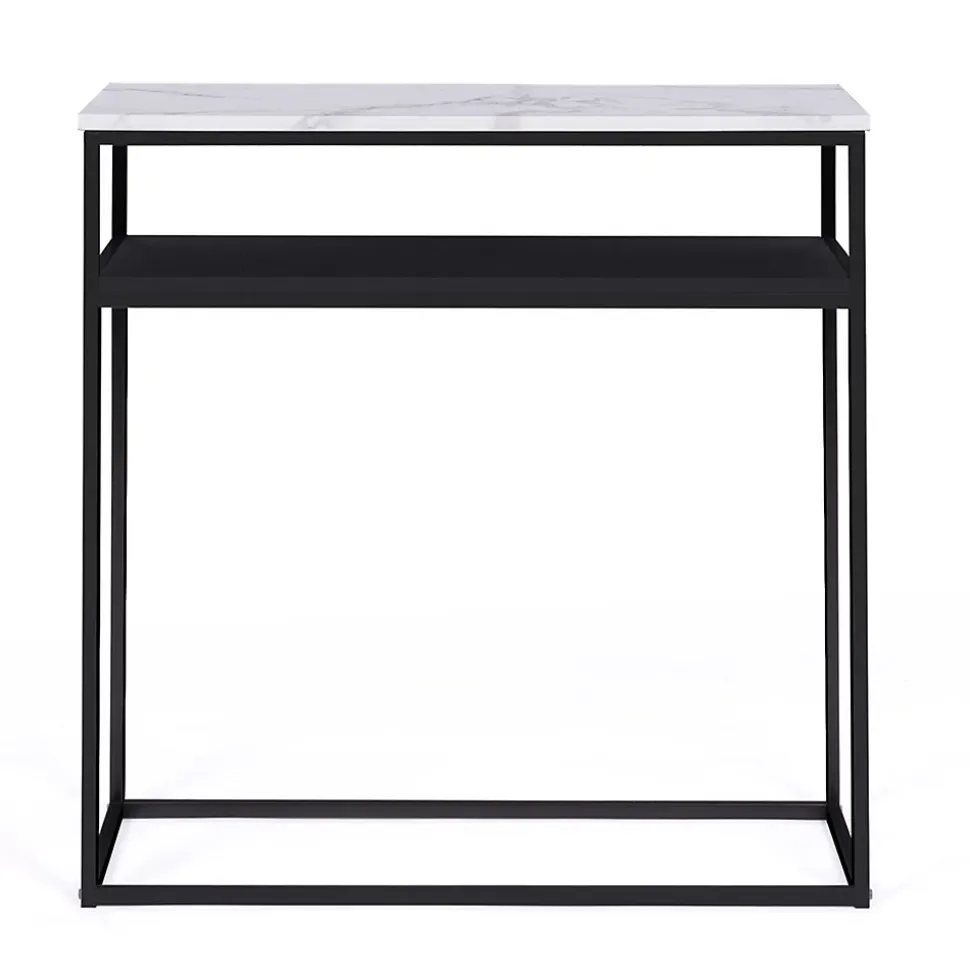 Console double ALASKA effet marbre et bois noir pied métal