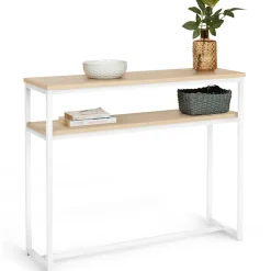 Console double DETROIT design industriel bois et métal blanc