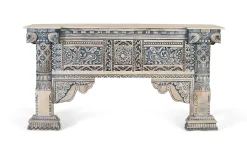 Console en bois de manguier avec colonnes sculptées à la main