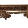 Console en bois de teck avec 5 tiroirs et pieds sculptés à la main