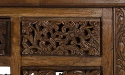 Console en bois de teck avec 5 tiroirs et pieds sculptés à la main