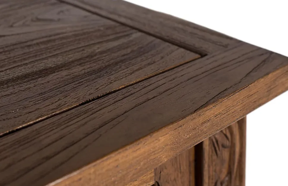 Console en bois de teck avec 5 tiroirs et pieds sculptés à la main