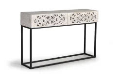 Console en manguier et pieds en métal vieilli noir et blanc