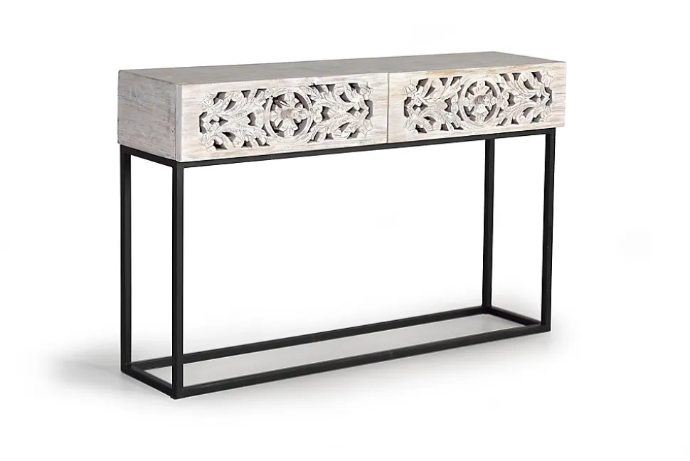 Console en manguier et pieds en métal vieilli noir et blanc