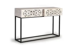 Console en manguier et pieds en métal vieilli noir et blanc