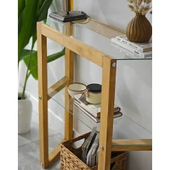 Console Euphoria, Table polyvalente, Armoire de rangement, Bureau du couloir, 85x31h85 cm, Chêne