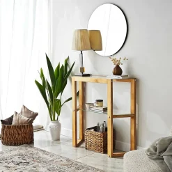 Console Euphoria, Table polyvalente, Armoire de rangement, Bureau du couloir, 85x31h85 cm, Chêne