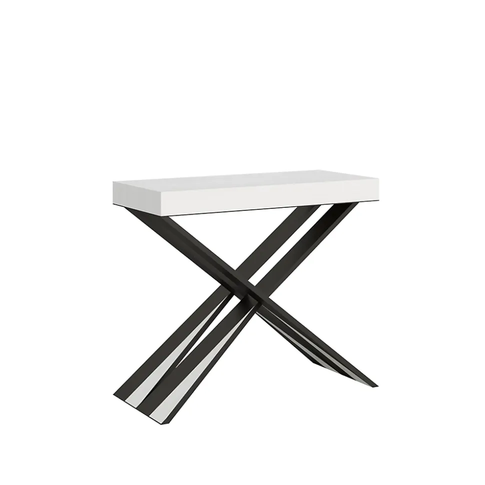 Console extensible 90x40/196 cm Diago Small Frêne Blanc structure Anthracite