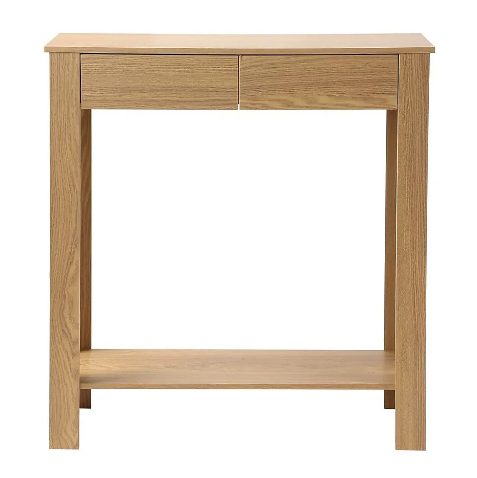 Console Haute 2 Tiroirs Décor Chêne - L79 cm
