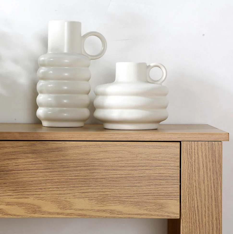 Console Haute 2 Tiroirs Décor Chêne - L79 cm
