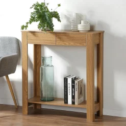 Console Haute 2 Tiroirs Décor Chêne - L79 cm