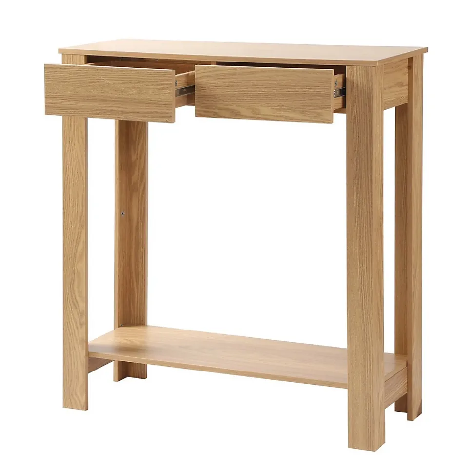 Console Haute 2 Tiroirs Décor Chêne - L79 cm