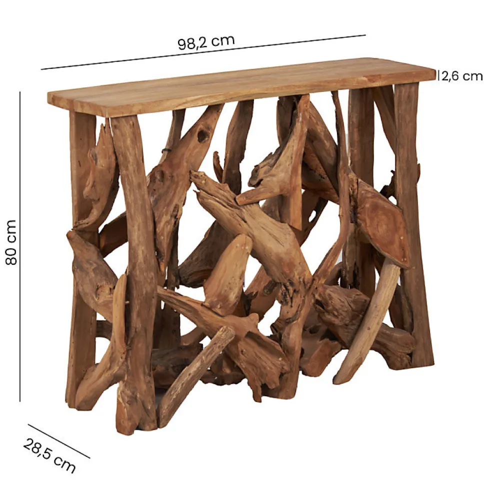 Console L. 98 cm assemblage bois de teck et plateau - MUNICH