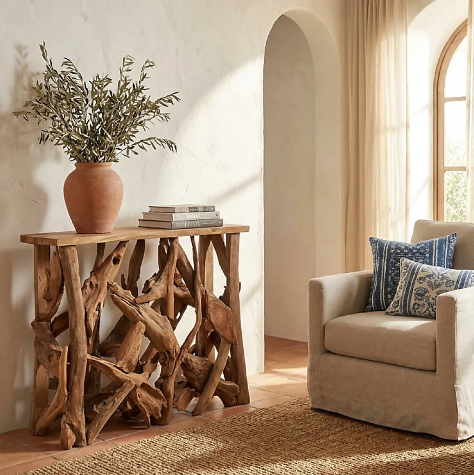 Console L. 98 cm assemblage bois de teck et plateau - MUNICH