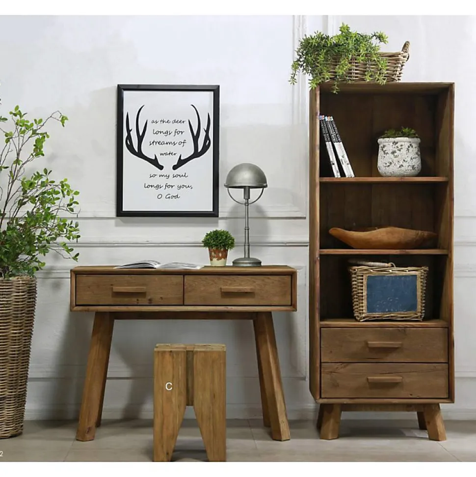 Console L. 100 cm en bois massif de pin recyclé 2 tiroirs - CHALET