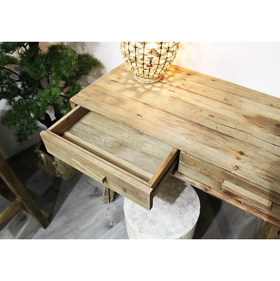 Console L. 100 cm en bois massif de pin recyclé 2 tiroirs - CHALET