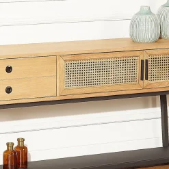 Console LALALA Style scandinave en chêne, cannage et métal, 2 portes, 1 tiroir