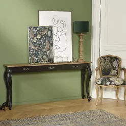 Console LOUIS Style romantique, plateau en chêne, 3 tiroirs