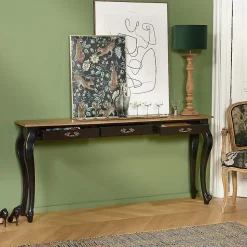 Console LOUIS Style romantique, plateau en chêne, 3 tiroirs