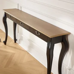 Console LOUIS Style romantique, plateau en chêne, 3 tiroirs