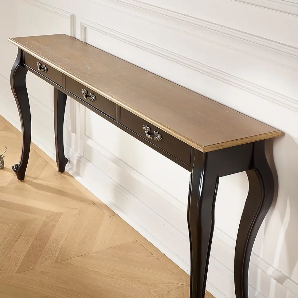 Console LOUIS Style romantique, plateau en chêne, 3 tiroirs