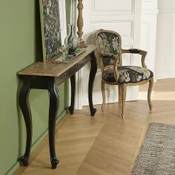 Console LOUIS Style romantique, plateau en chêne, 3 tiroirs