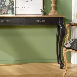 Console LOUIS Style romantique, plateau en chêne, 3 tiroirs