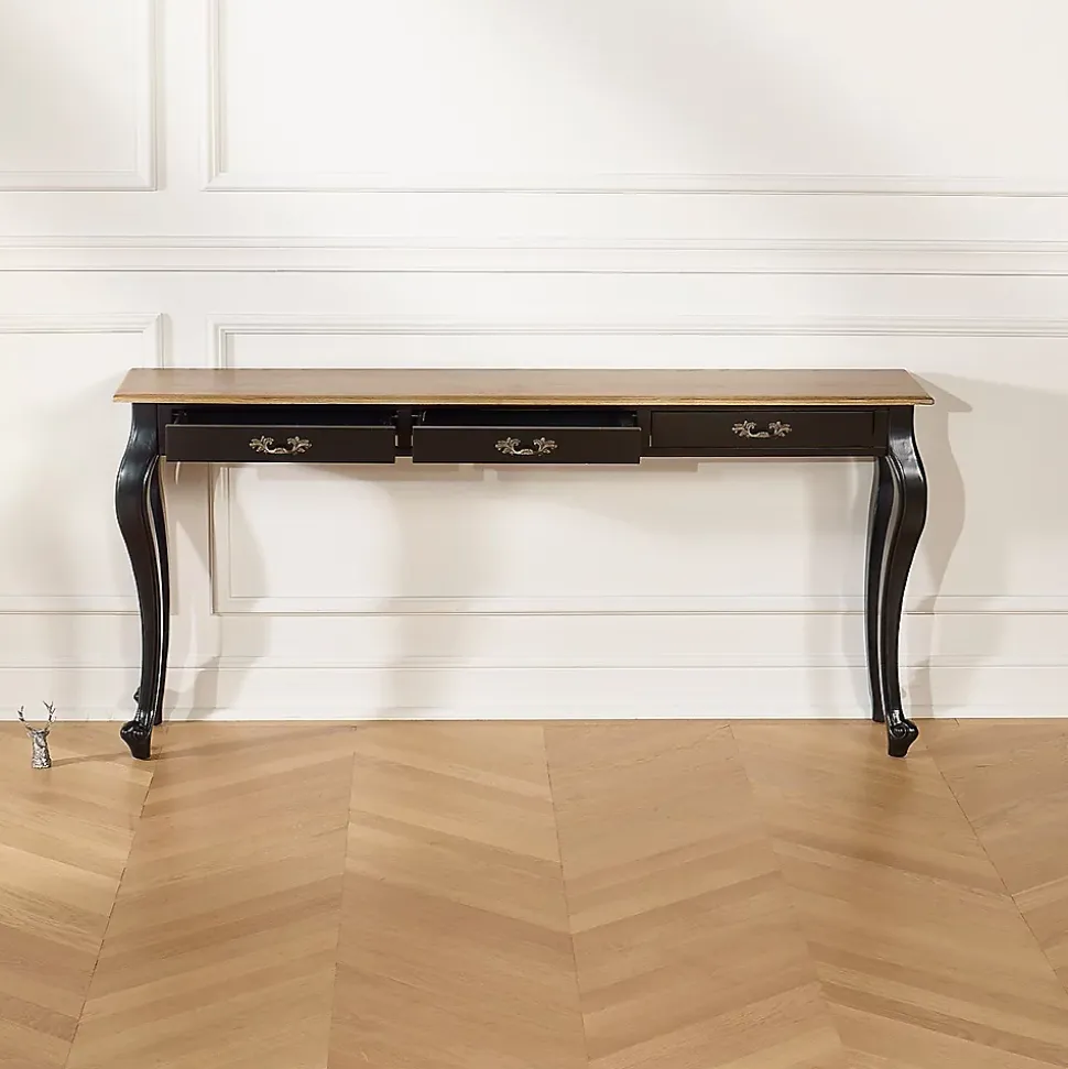 Console LOUIS Style romantique, plateau en chêne, 3 tiroirs