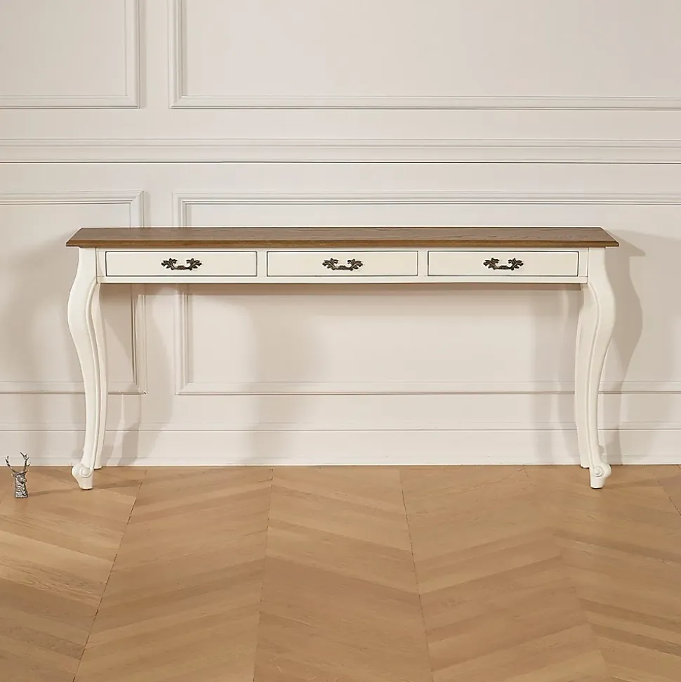 Console LOUIS Style romantique, plateau en chêne, 3 tiroirs
