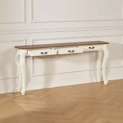 Console LOUIS Style romantique, plateau en chêne, 3 tiroirs