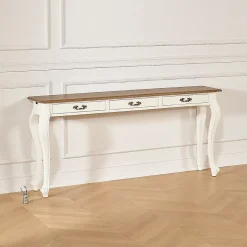 Console LOUIS Style romantique, plateau en chêne, 3 tiroirs