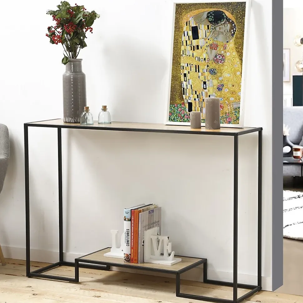 Console moderne 2 niveaux décor chêne L120cm