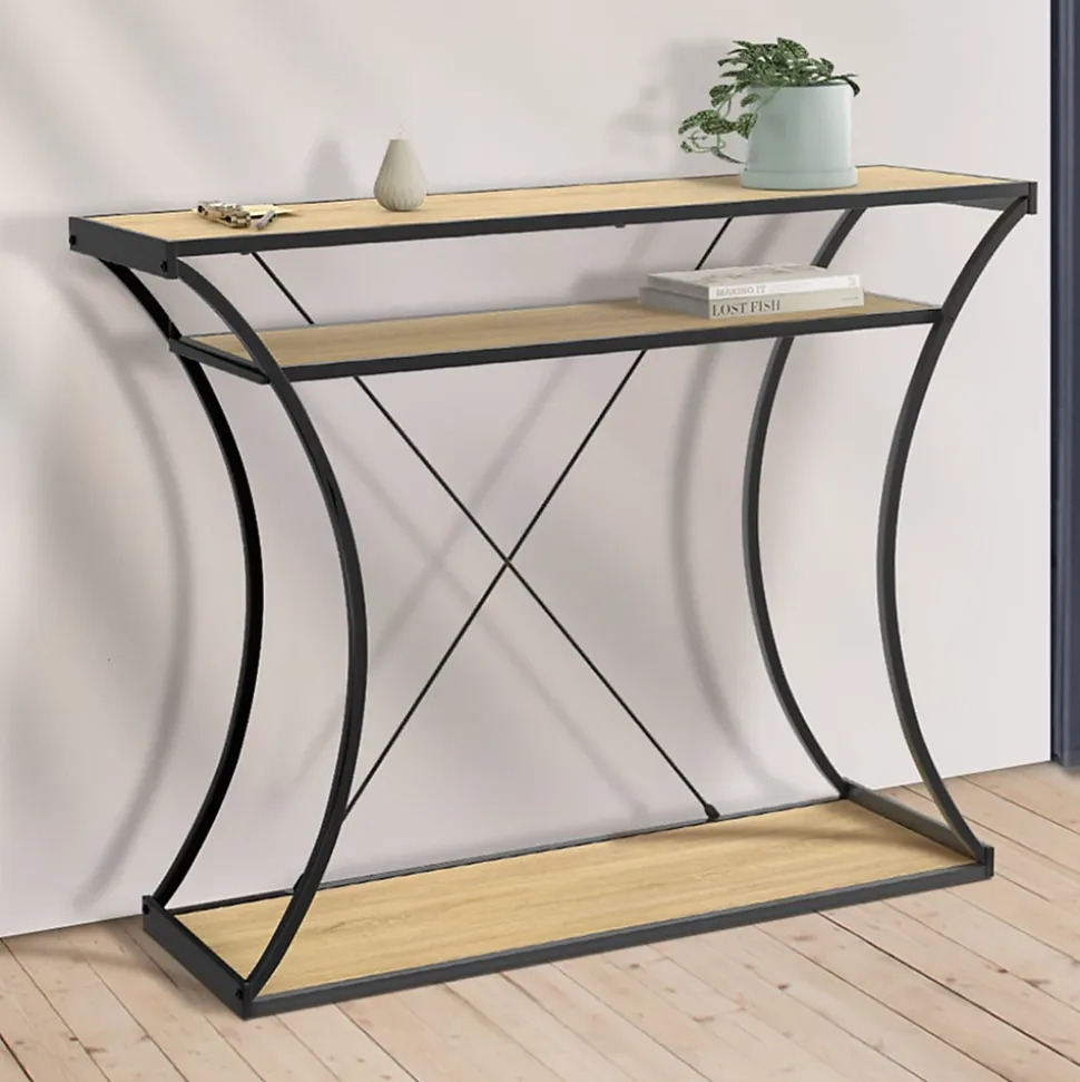 Console pieds courbés DETROIT avec double étagères design industriel