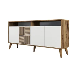 Console Scorpio, Table polyvalente, Armoire de rangement, Bureau du couloir, 160x35h79 cm, Noyer et Blanc