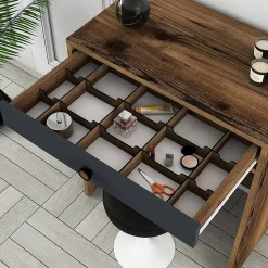 Console Solstice, Table polyvalente, Armoire de rangement, Bureau du couloir, 70x85h40 cm, Noyer et Anthracite