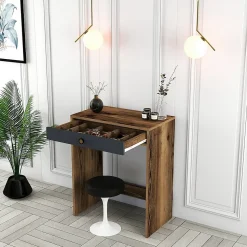 Console Solstice, Table polyvalente, Armoire de rangement, Bureau du couloir, 70x85h40 cm, Noyer et Anthracite