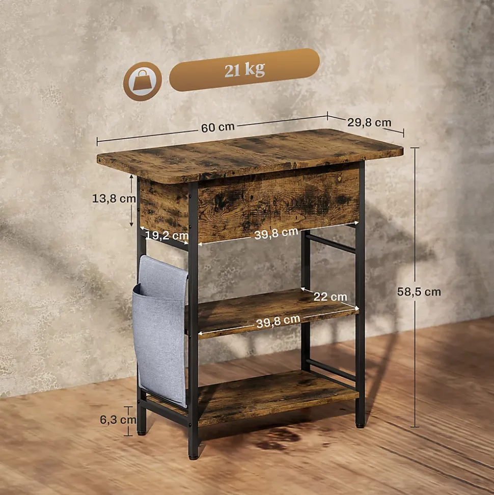 Console style industriel avec station de charge prises secteur et USB dim. 60 x 30 x 58,5 cm métal noir effet bois vieilli
