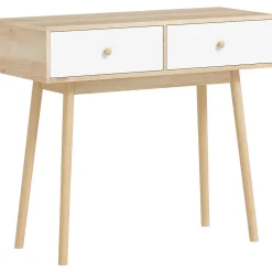 Console style nordique - 2 tiroirs coulissants - dim. 86 x 35 x 75 cm - effet bois clair blanc