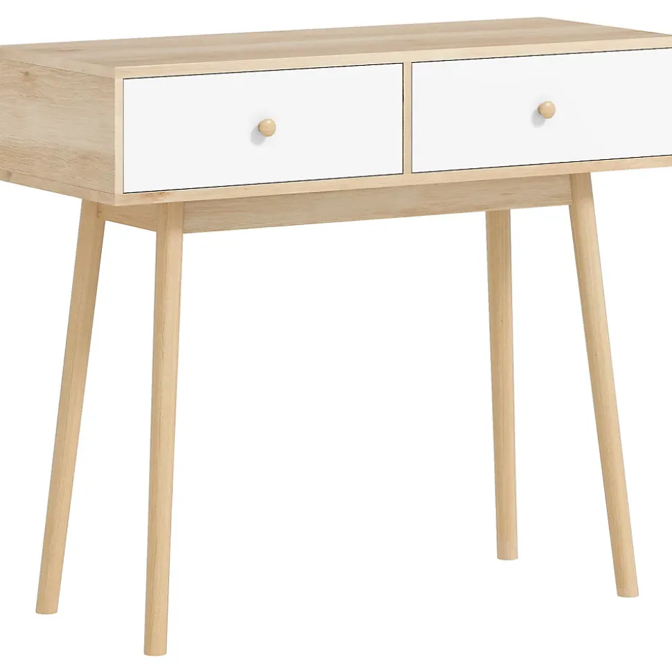 Console style nordique - 2 tiroirs coulissants - dim. 86 x 35 x 75 cm - effet bois clair blanc