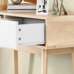 Console style nordique - 2 tiroirs coulissants - dim. 86 x 35 x 75 cm - effet bois clair blanc